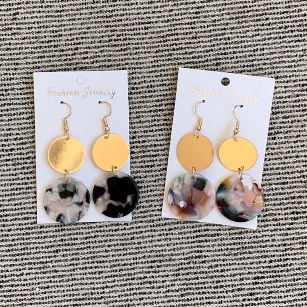 Set of 2 Gold & Acrylic Statement Earring